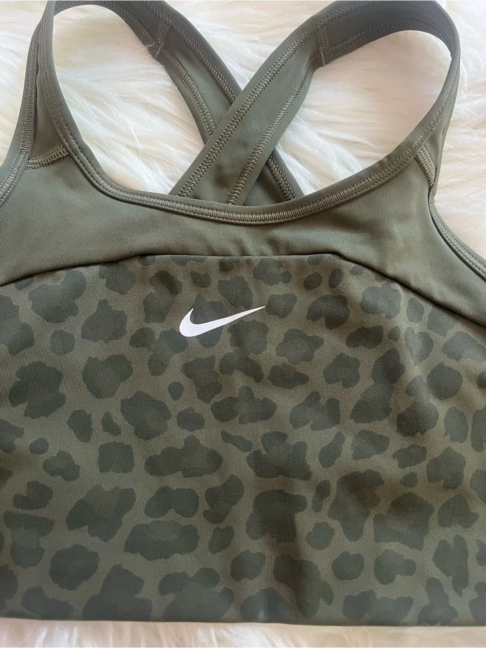 Nike Olive Green Leopard-Print Racerback Sports Bra Size Small